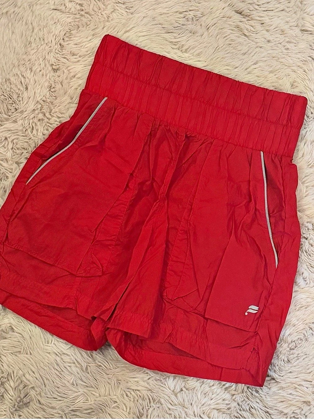 Fabletics Ultra High-Waisted Piped Nylon Short Red Athletic Shorts